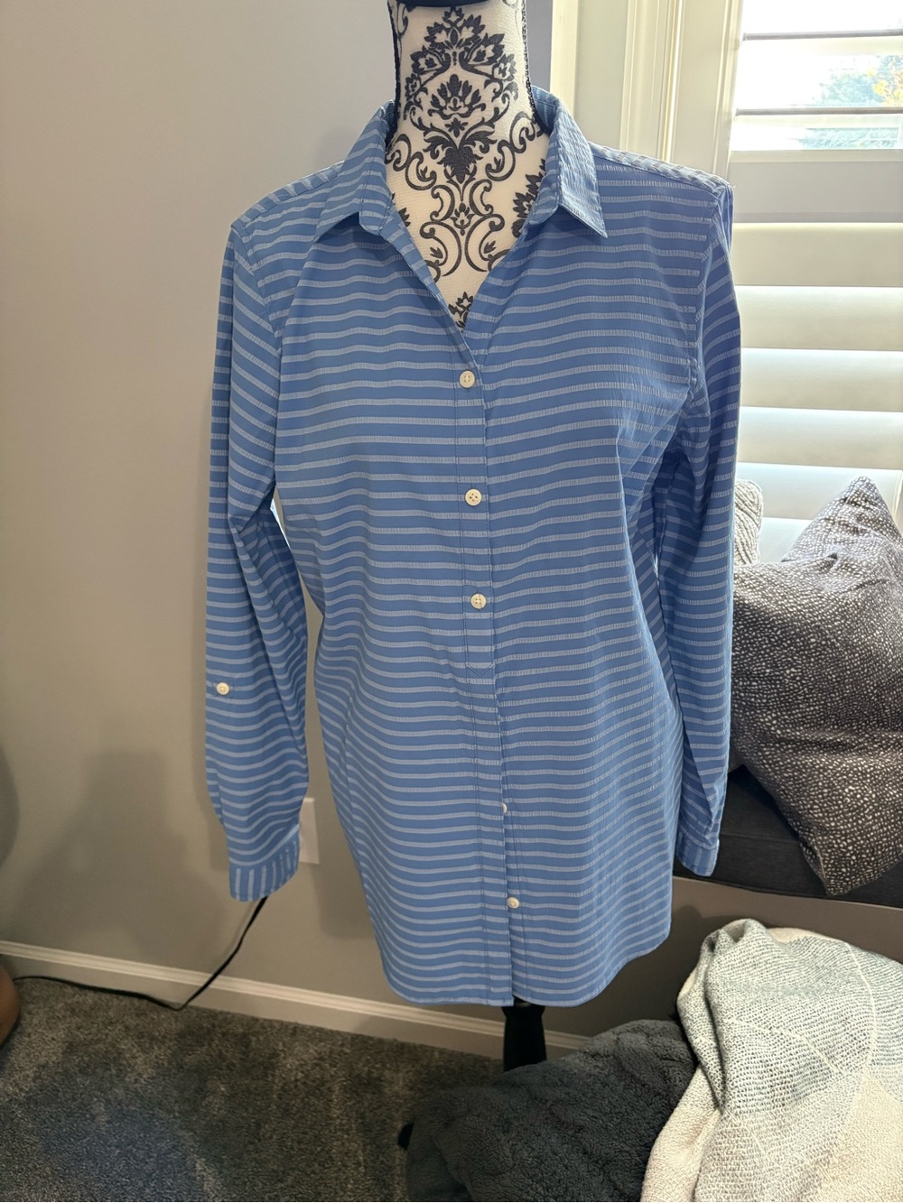 L.L. Bean Light Blue button down Striped Shirt